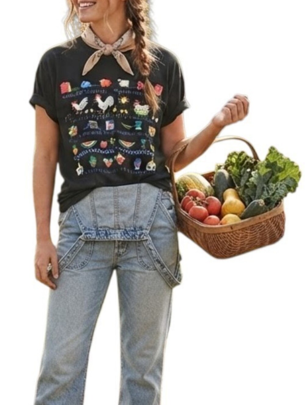 Vintage 90s Hanes Graphic T-Shirt Farm Chicken Print Black Large